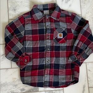 Carhartt Kids Red and Gray Plaid Flannel Button Down Shirt